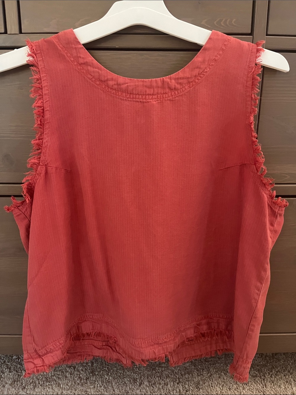 AllSaints Frayed Sleeveless Tank in Coral Red